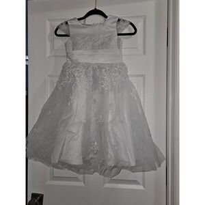 Girls White Lace Tulle Flower Girl Communion Dress Cap Sleeve Bow Back sz 6